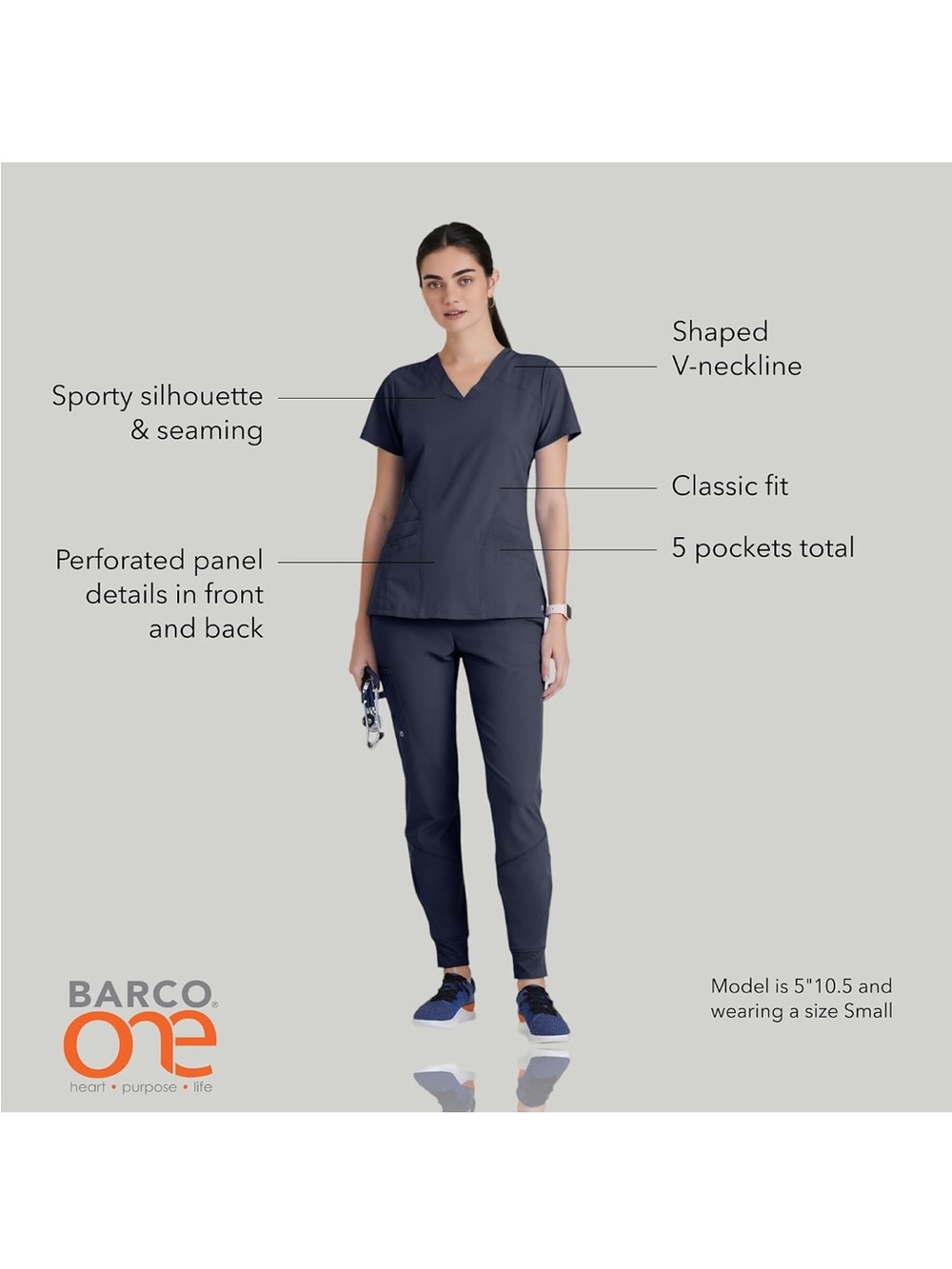 Barco One Scrub set in size XS-Small/ XS Bottoms/ Small Top/ Steel Gray color